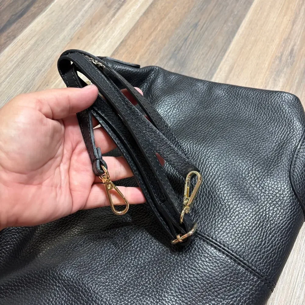 Vera Pelle Gold Top Handle Hobo Bag Black Genuine Leather Inner Zip Pocket Italy
